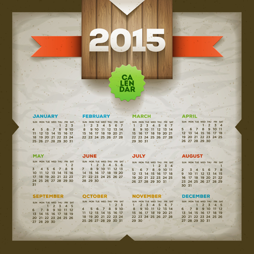 Retro style calendar 2015 graphics vector 04 Retro style Retro font calendar 2015   