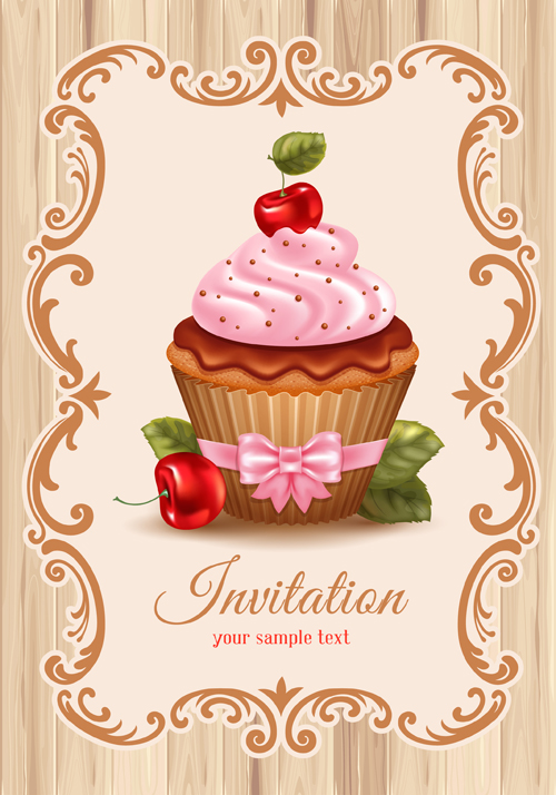 Cute cupcakes vector invitation cards 02 invitation cards invitation cupcake cards card   