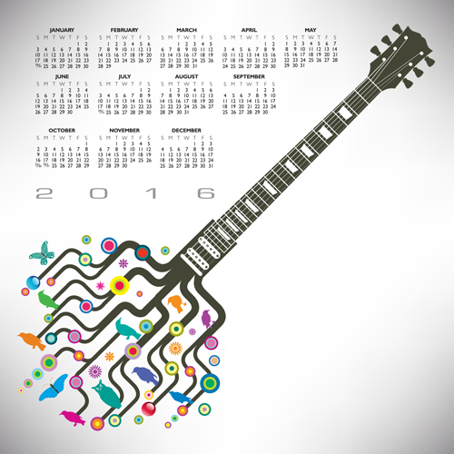 2016 Calendars with music vector design 05 music design calendars 2016   