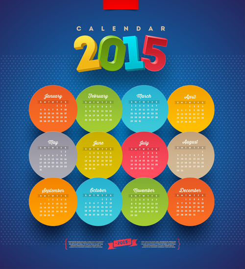 Round cards 2015 calendar vector round cards calendar 2015   