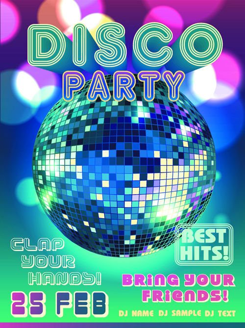 Neon disco music party flyers design vector 02 party music flyer disco   