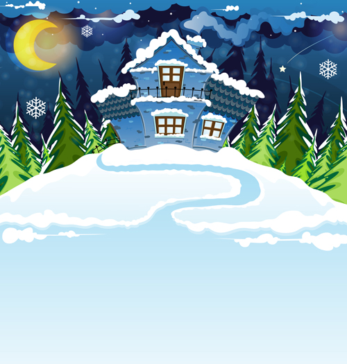 Cartoon house with winter landscape vector 03 winter landscape house cartoon   