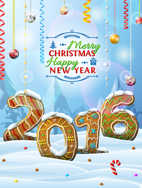 2016 christmas with new year and biscuit winter background vector year winter new christmas biscuit background 2016   