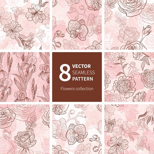 Hand drawn flower vector seamless patterns seamless patterns hand drawn flower   