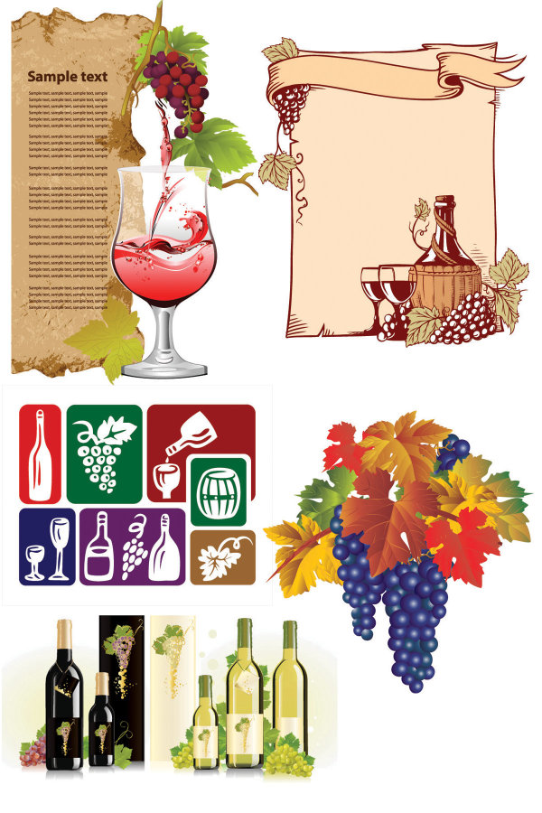 Wine and grape vector graphics wine bottle wine The leaves the album list icon grapes goblet   