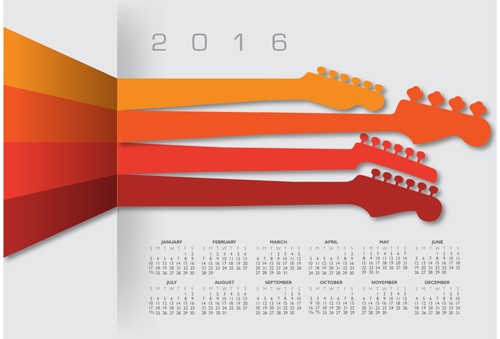 2016 Calendars with music vector design 04 music design calendars 2016   