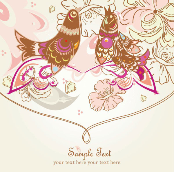 Drawing romantic floral vector background 01 romantic floral drawing   