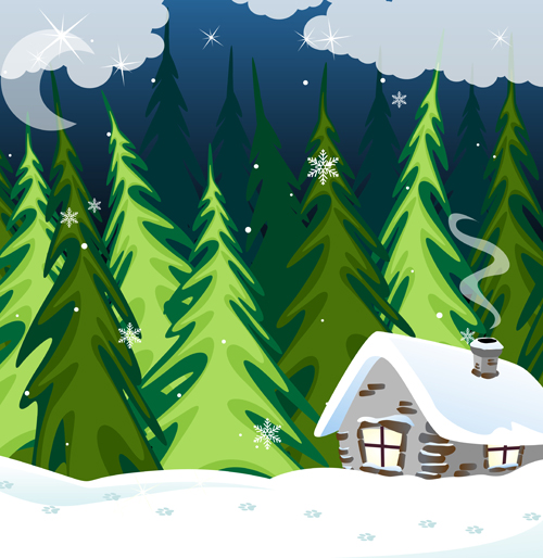 Cartoon house with winter landscape vector 01 winter landscape house cartoon   