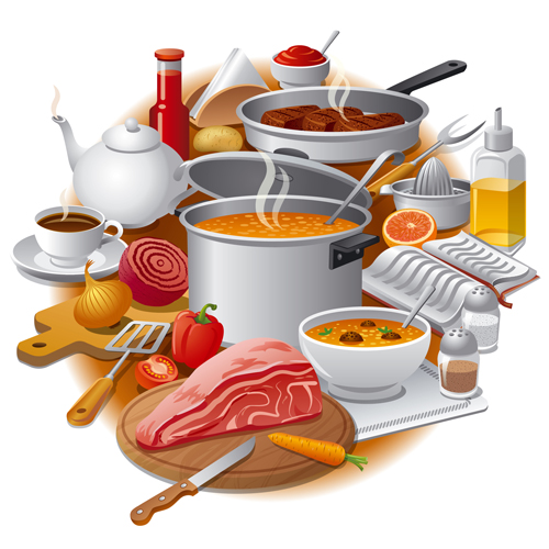 Cooking food design elements vectors 02 food elements design cooking   