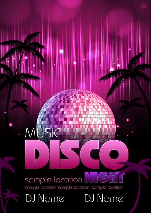 Neon disco music party flyers design vector 05 party music flyer disco   