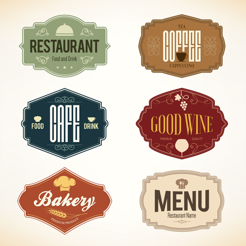 Vintage colored menu labels vector vintage menu labels colored   