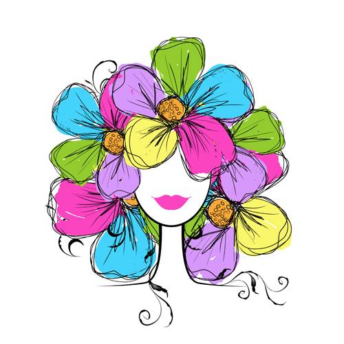 Hand drawn Girls with Flowers vector 03 with Flowers hand-draw hand drawn flowers flower   