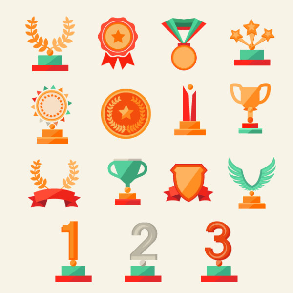 Trophy and medals flat style vector trophy medals flat   