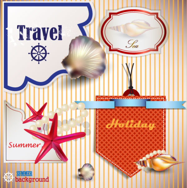 pearls and seashells elements label vector 04 seashells pearls label elements element   