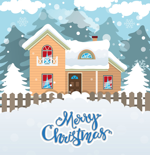 Cartoon house with winter landscape vector 05 winter landscape house cartoon   