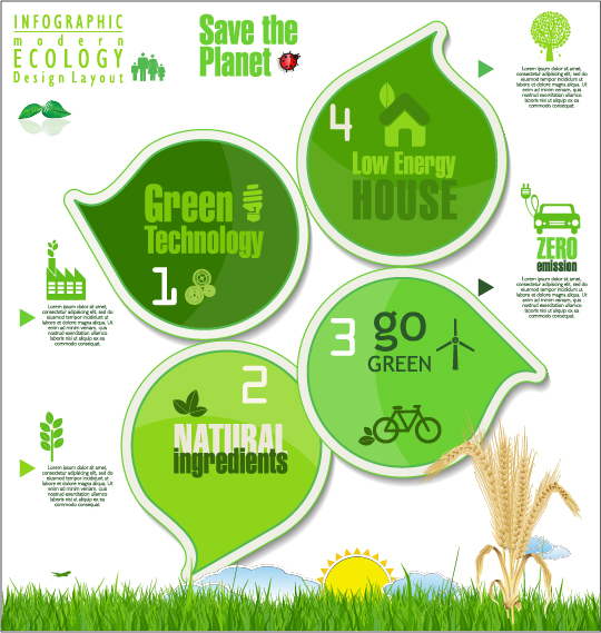 Modern ecology infographics green template vector 21 template modern infographic green ecology   