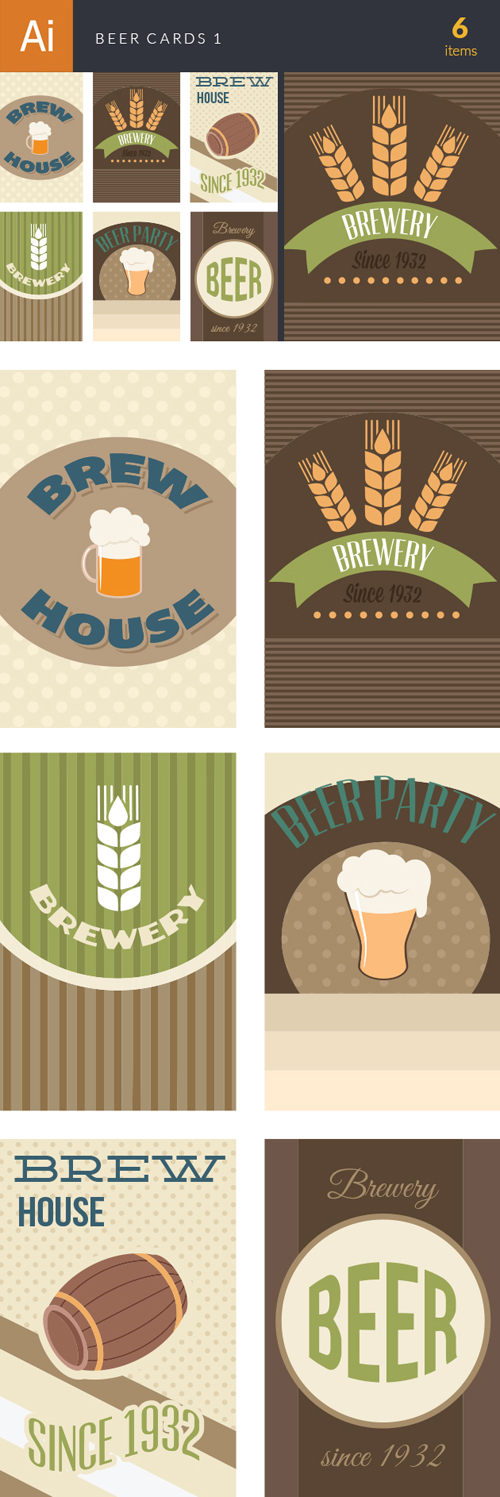 Vector retro beer cards set Retro font cards card beer   