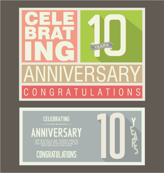 Vintage anniversary cards flat styles vector 02   