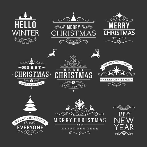 Black white christmas vintage labels vector vintage labels christmas   