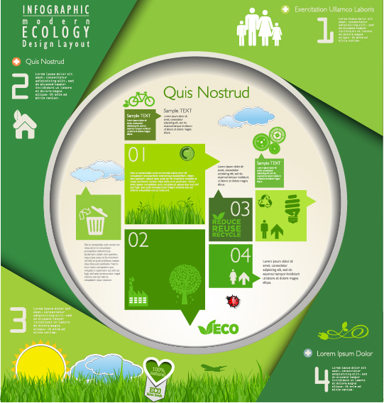 Modern ecology infographics green template vector 04 template modern infographics ecology   
