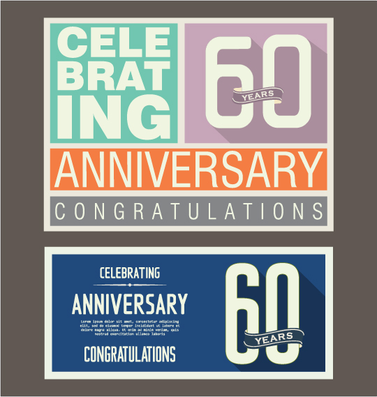 Vintage anniversary cards flat styles vector 04   