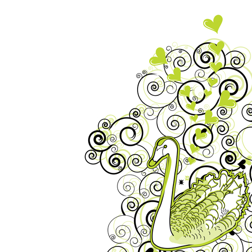 Green swan with floral vector swan green floral   