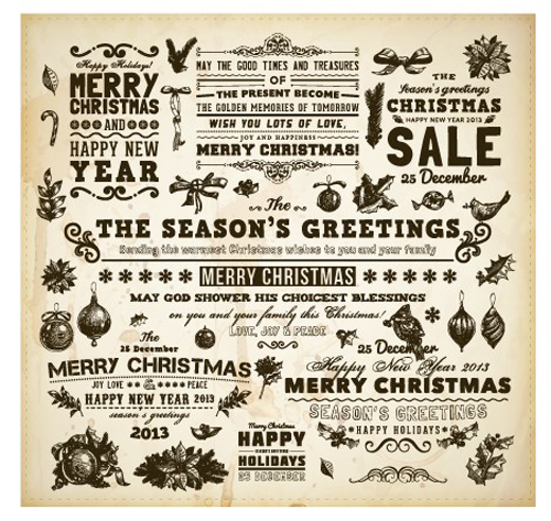 Vintage Hand drawn New Year and Christmas ornaments vector set 03 vintage ornaments ornament hand-draw hand drawn christmas   