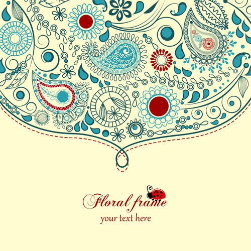 Set of floral Paisley elements frame vector 01 paisley frame elements element   