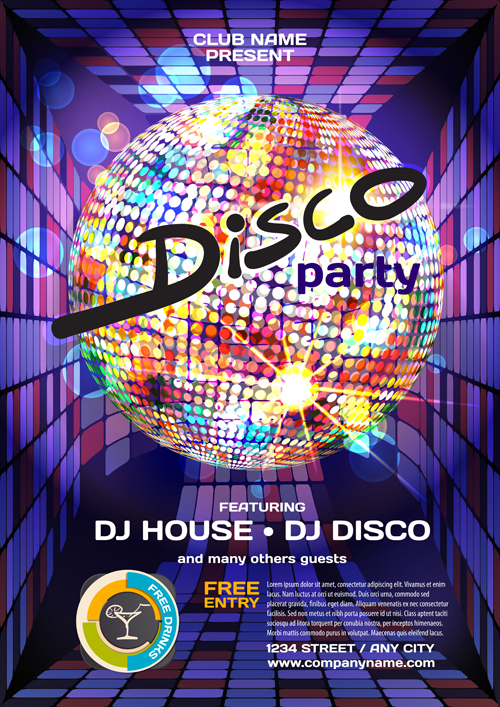 Disco party poster vector material 01   