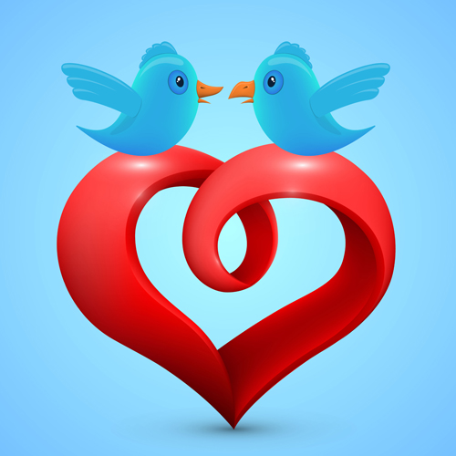 Red heart with blue birds vector red heart blue birds   