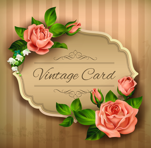 Beautiful roses with vintage cards vector material 01 vintage roses material cards beautiful   