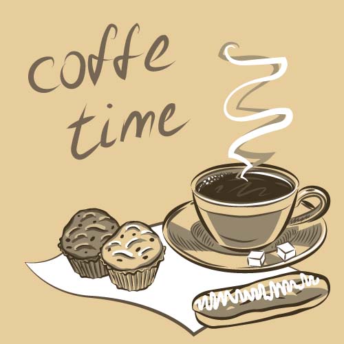 Hand drawn coffee time theme background vector 02 theme hand drawn coffee background   
