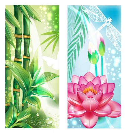 Bamboo with flowers banners vectors material material flowers beautiful banner bamboo backgrounds   