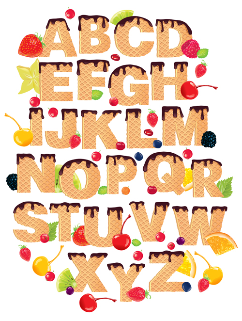 Waffles and berries alphabet vector material waffles berries alphabet   