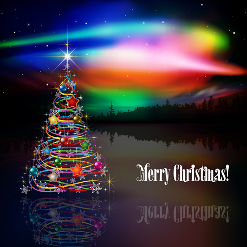 Shiny christmas tree with rainbow vector background shiny rainbow christmas tree christmas   