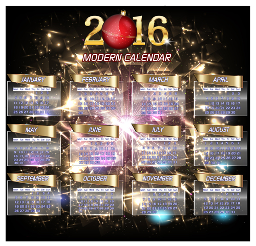 2016 calendar with fireworks vector material 04 material Fireworks calendar 2016   
