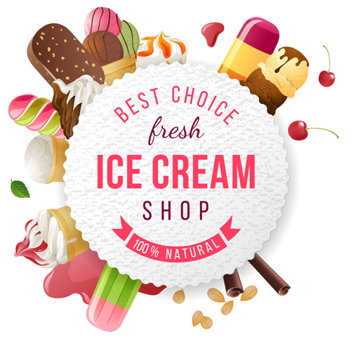 Ice cream with round paper background vector paper ice cream cream background   