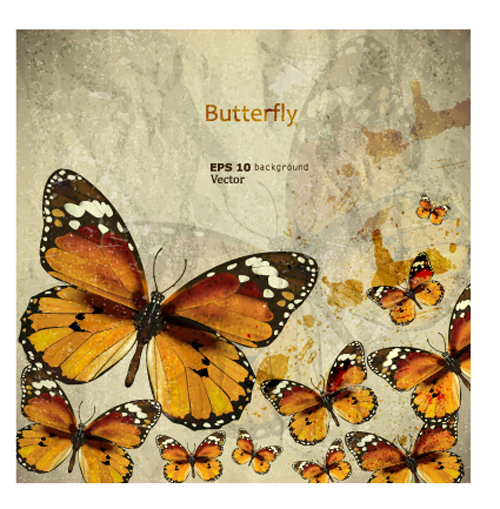 Retro Butterfly background vector 01 Retro font butterfly   