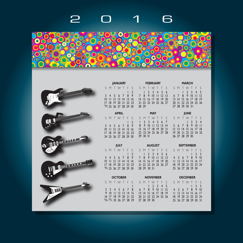 2016 Calendars with music vector design 06 music design calendars 2016   