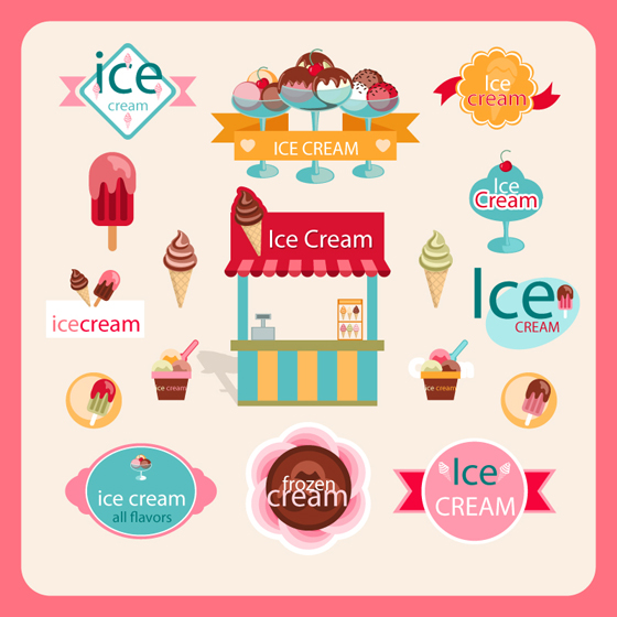 Cute ice cream logos with label elements vector 02 logos label ice cream cute cream   