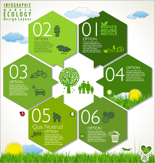 Modern ecology infographics green template vector 06 modern infographics infographic ecology   