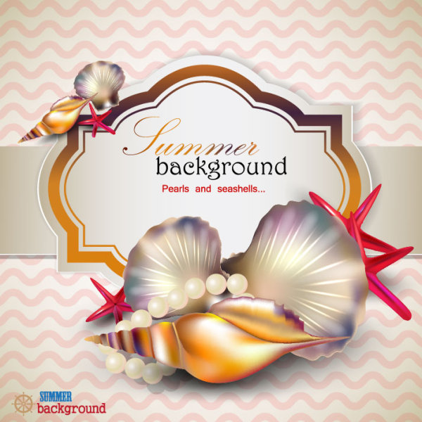 pearls and seashells elements label vector 02 seashells pearls label elements element   