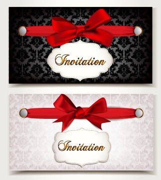 Vintage Invitation cards and red bow vector 02 vintage invitation cards invitation card bow   