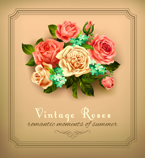 Beautiful roses with vintage cards vector material 04 vintage roses material cards beautiful   