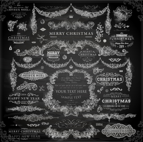 2014 Christmas Dark labels with ornaments vector set 04 ornaments ornament labels label christmas   