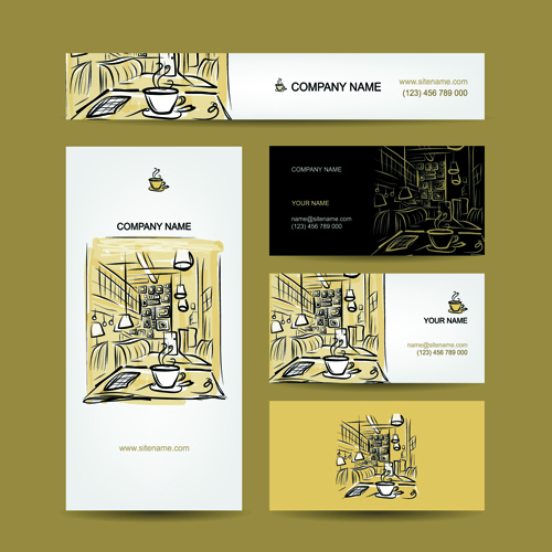 Hand drawn coffee house business card vector hand-draw hand drawn Coffee house coffee card vector business card business   