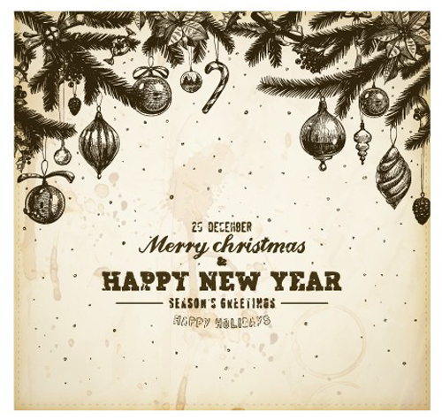 Vintage Hand drawn New Year and Christmas ornaments vector set 02 vintage ornaments ornament hand-draw hand drawn christmas   