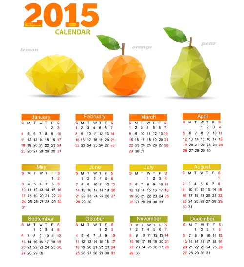 Geometric shapes fruits with 2015 calendar vector 01 Geometric Shapes geometric fruits calendar 2015   