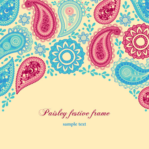 Set of floral Paisley elements frame vector 03 paisley frame floral elements element   