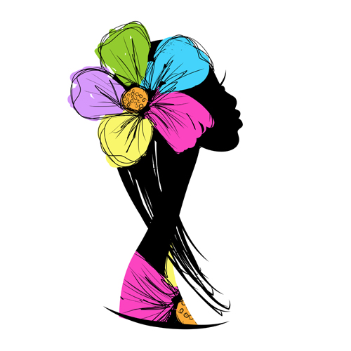 Hand drawn Girls with Flowers vector 01 with Flowers silhouette hand-draw hand drawn flowers flower   